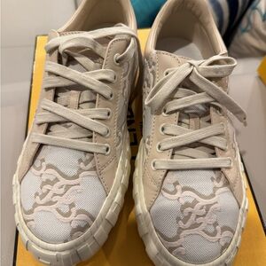 Fendi Beige Monogram Canvas Platform Sneakers